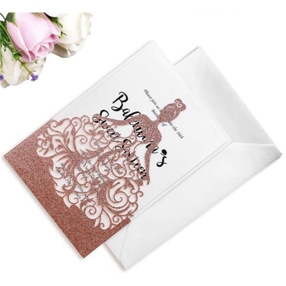 25PCS Rose Gold Glitter Crown Invitation Cards, Sweet 16 Laser Cut Invitations - Picture 5 of 6